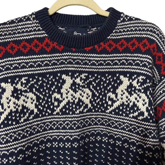 Vintage Woolrich Men’s Navy Blue Reindeer Pattern Sweater 90’s Knit Grandpa SM - Picture 3 of 5